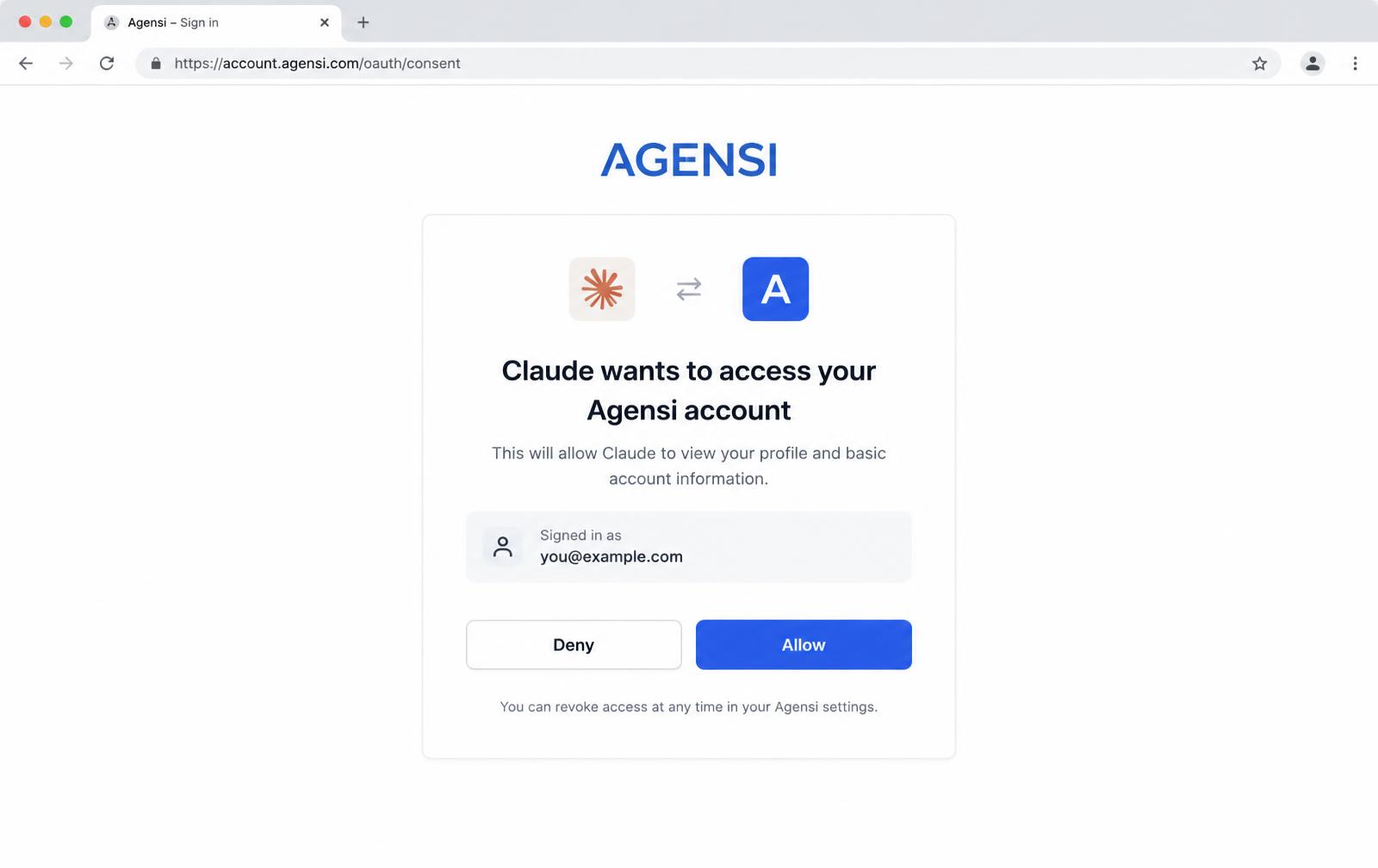 Sign in to Agensi and click Allow. Use the same account you bought with.